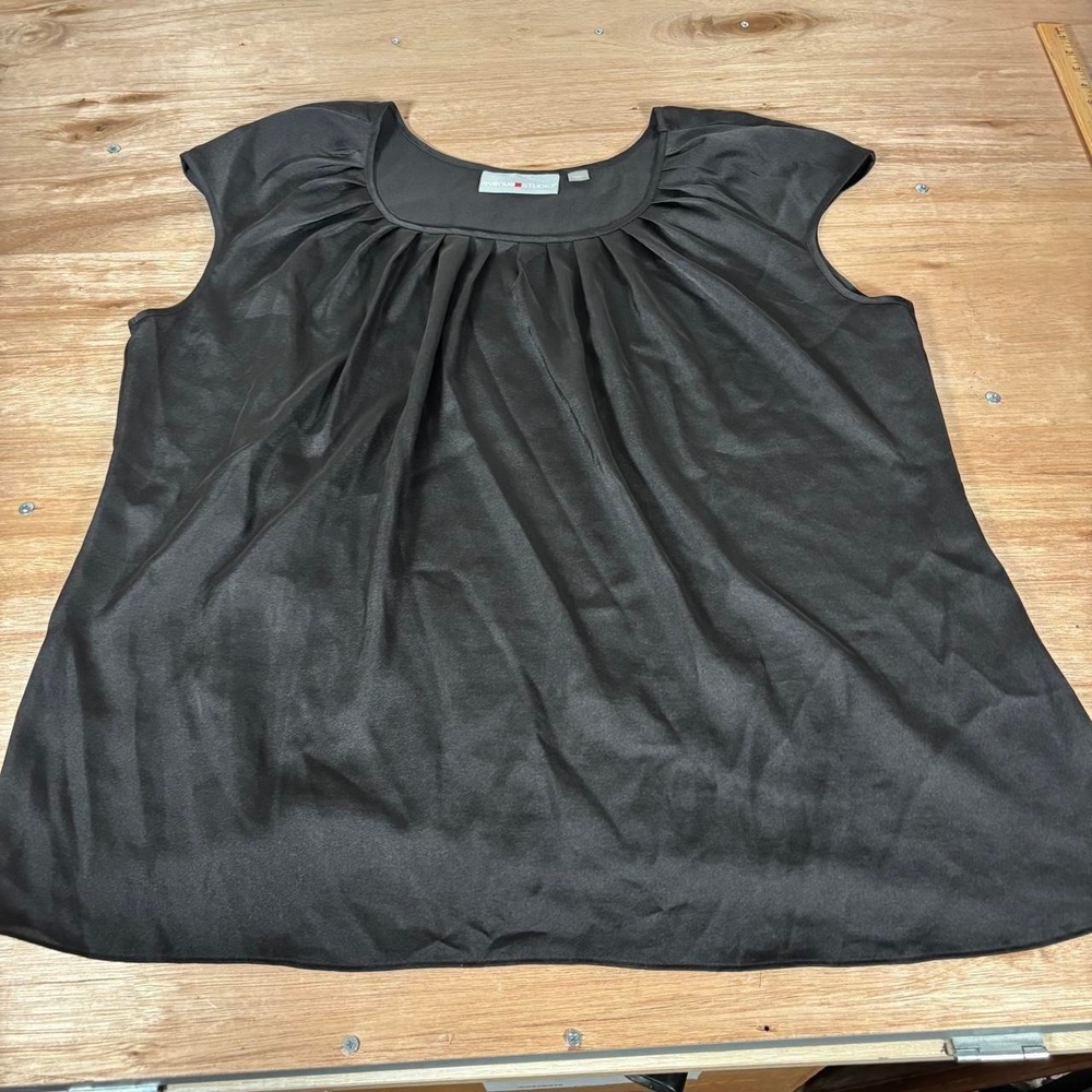 Avenue Studio Womens Plus 22/24 Black‎ Pleated Scoop Neck Sleeveless Blouse Top